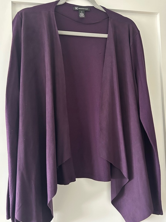 INC International Concepts Sweaters - INC International Concepts Plum Open-Front Draped Faux Suede Cardigan